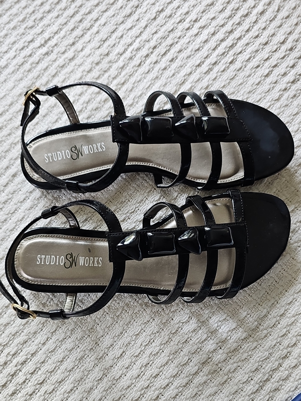 Studio Works Black Patent Strappy Sandals with Buckle